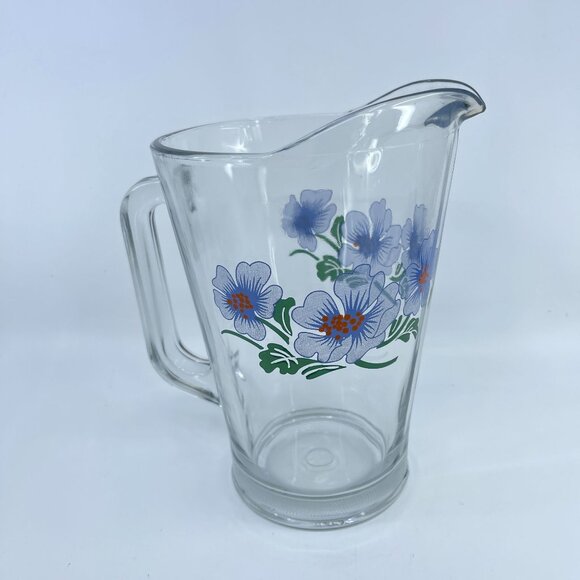 vintage crisa blue poppy glass pitcher with pour spout retro kitchenware - Picture 1 of 4